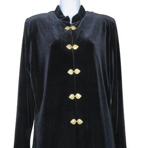 Vintage Black Velvet Long Jacket Gold Button Accents Womens 12 Festival Guru
